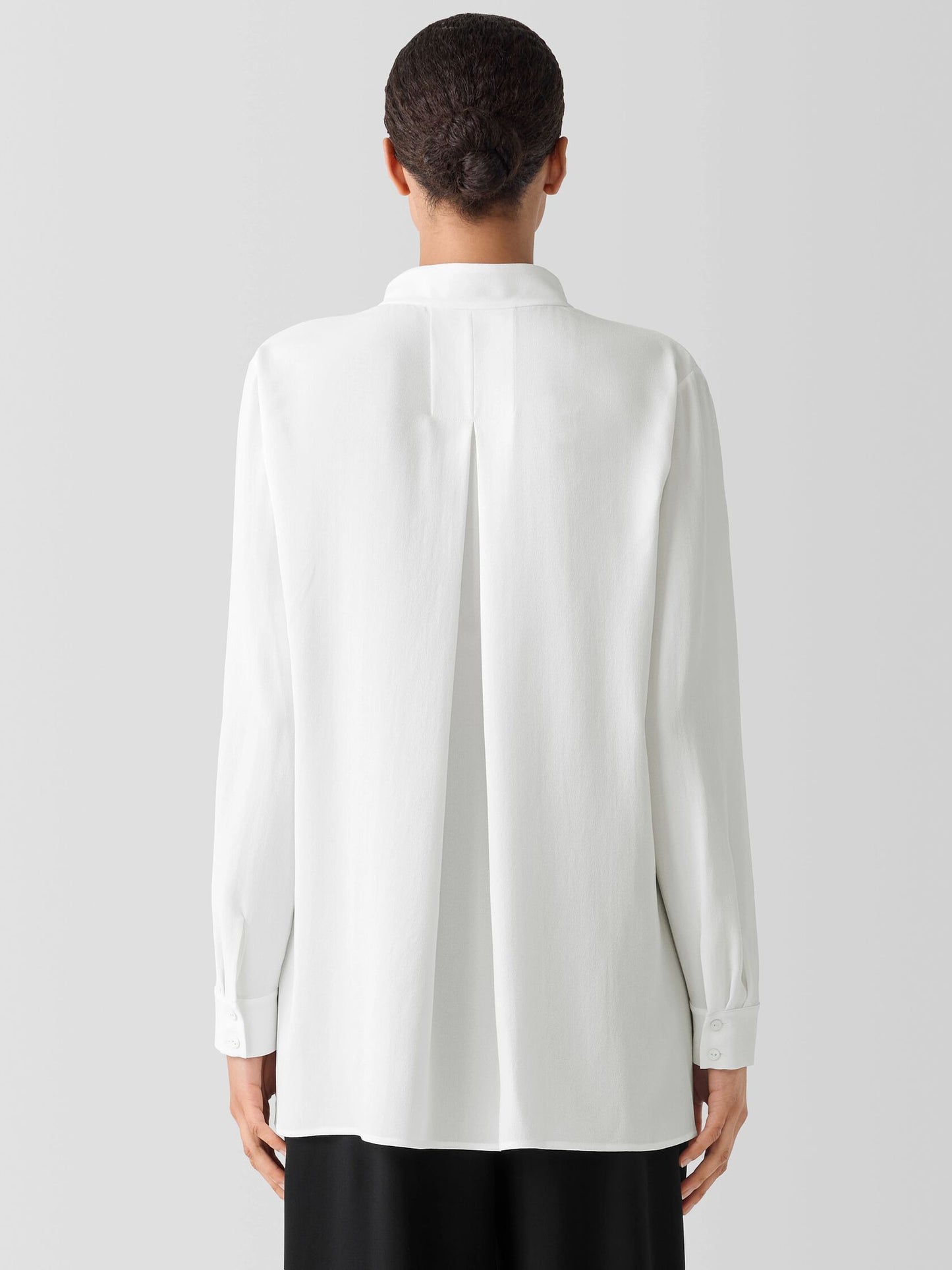 Eileen Fisher Silk Georgette Crepe Stand Collar Top