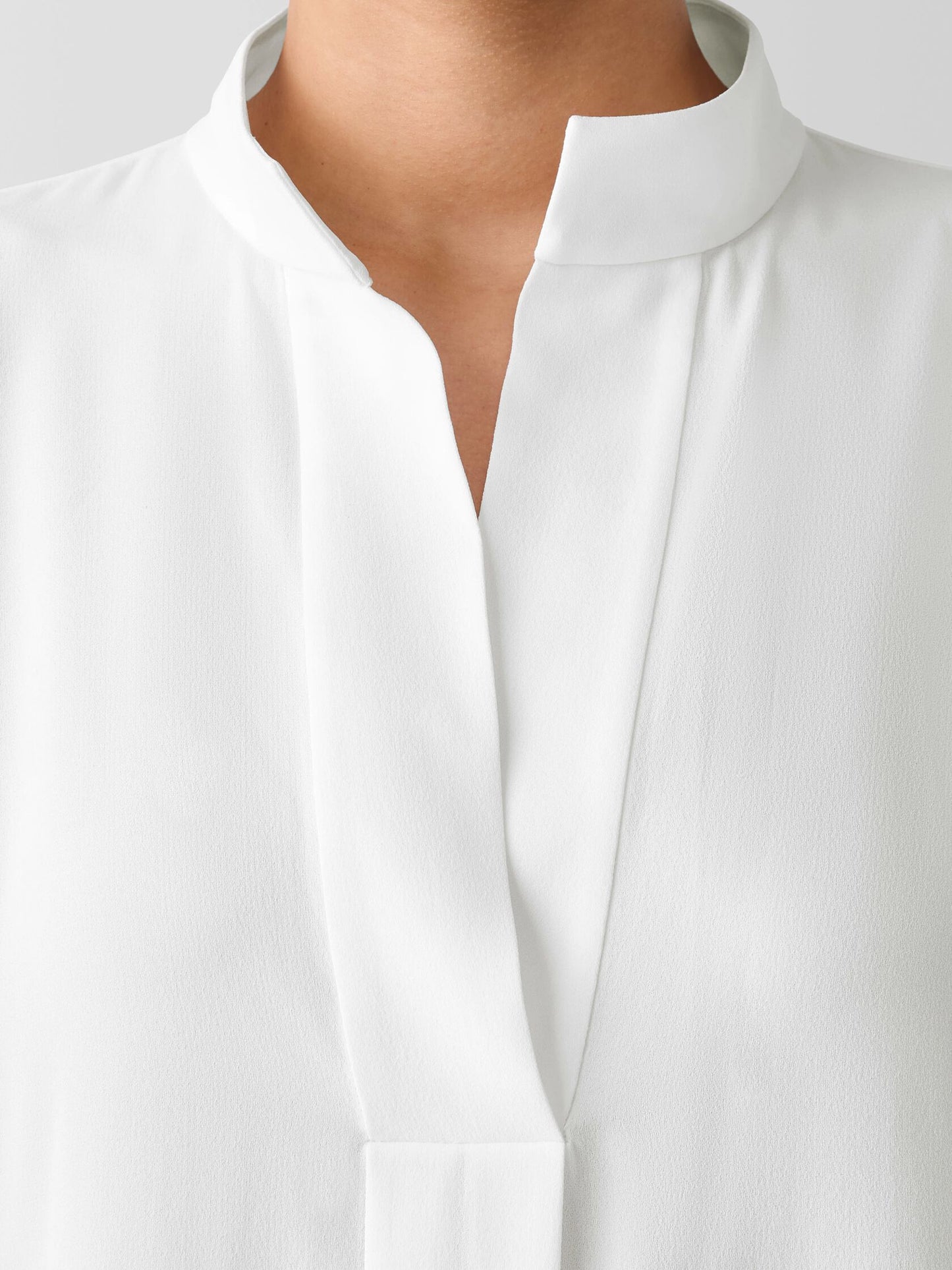 Eileen Fisher Silk Georgette Crepe Stand Collar Top