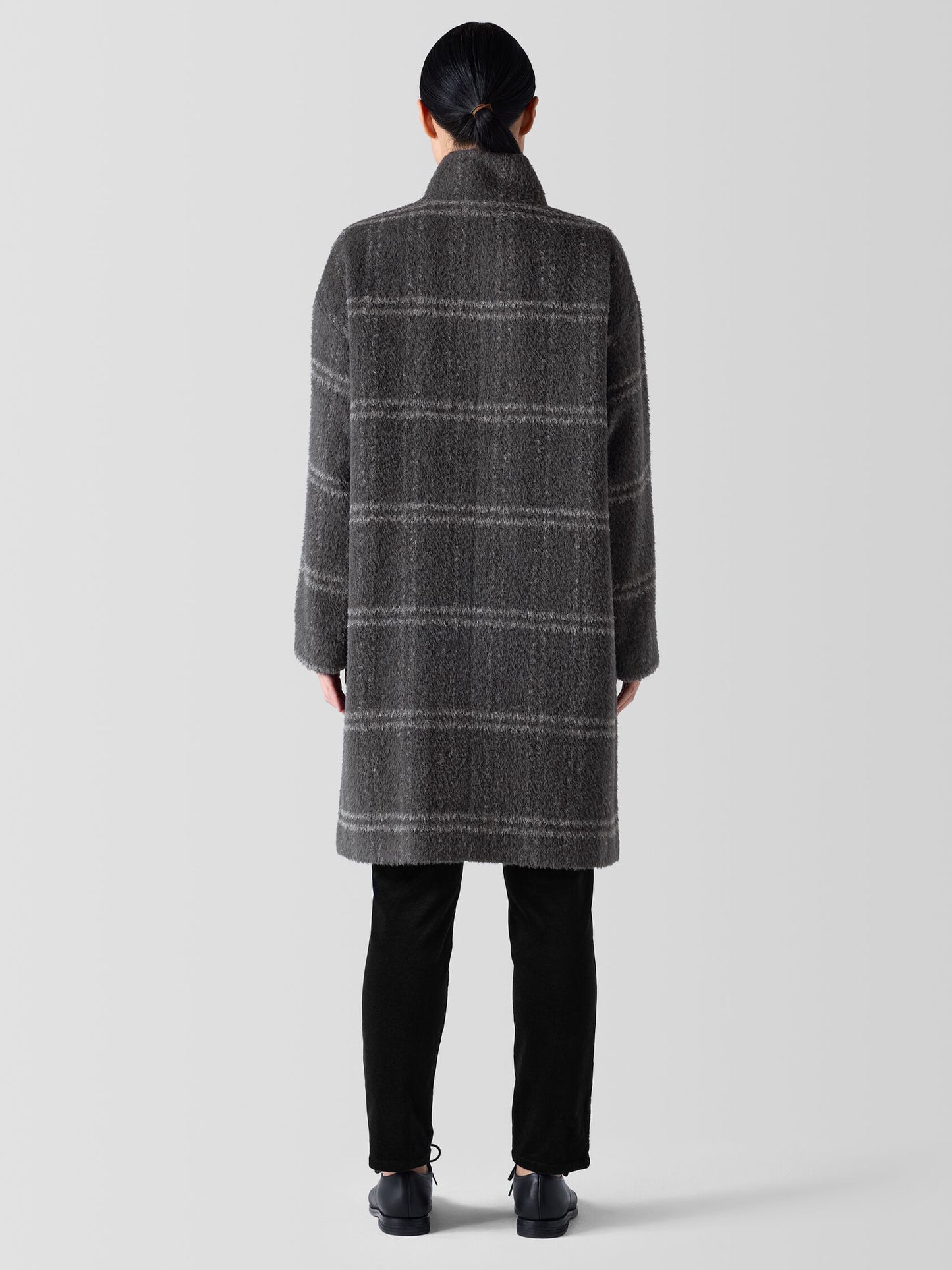 Eileen Fisher Luxe Alpaca Windowpane Stand Collar Coat