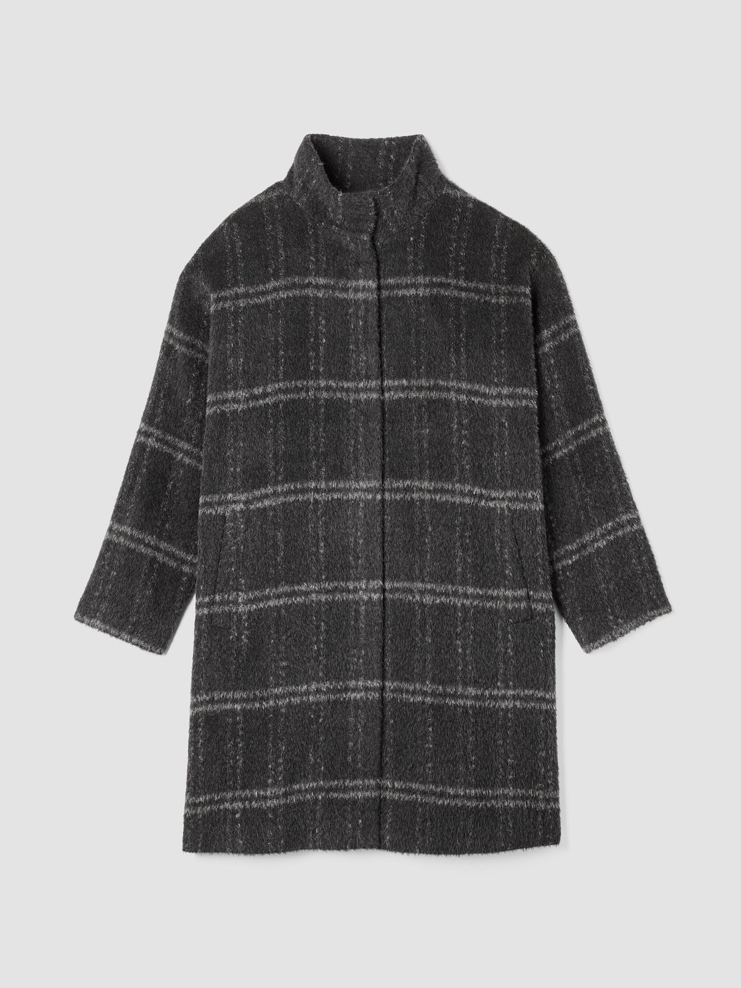 Eileen Fisher Luxe Alpaca Windowpane Stand Collar Coat