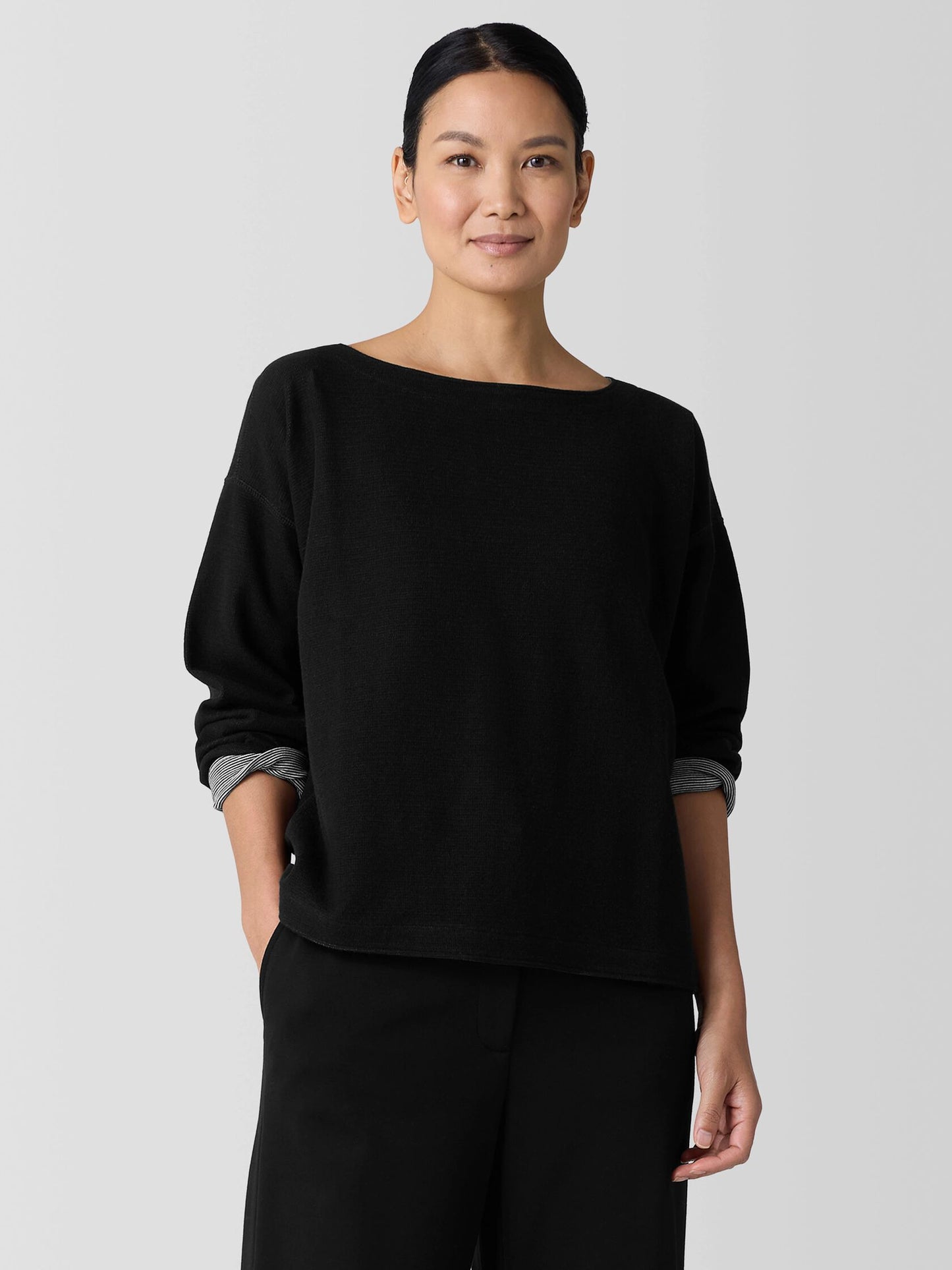 Eileen Fisher Double Knit Organic Cotton Stripe Sweater