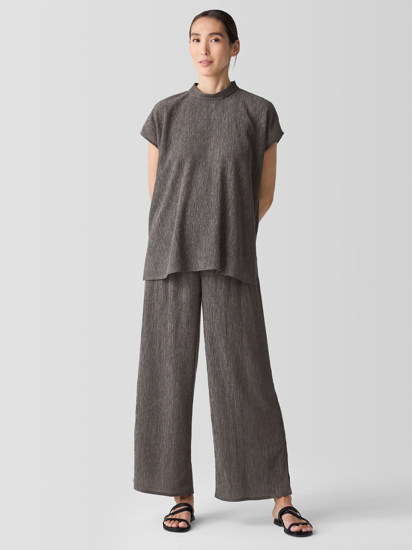 Eileen Fisher Woven Plisse Wide Leg Pant