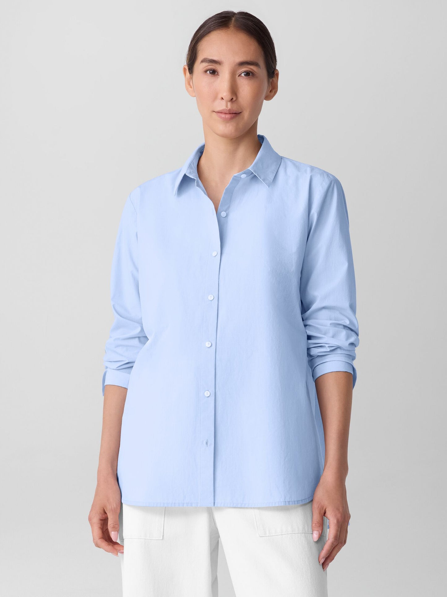 Eileen Fisher Striped Poplin Classic Collar Shirt
