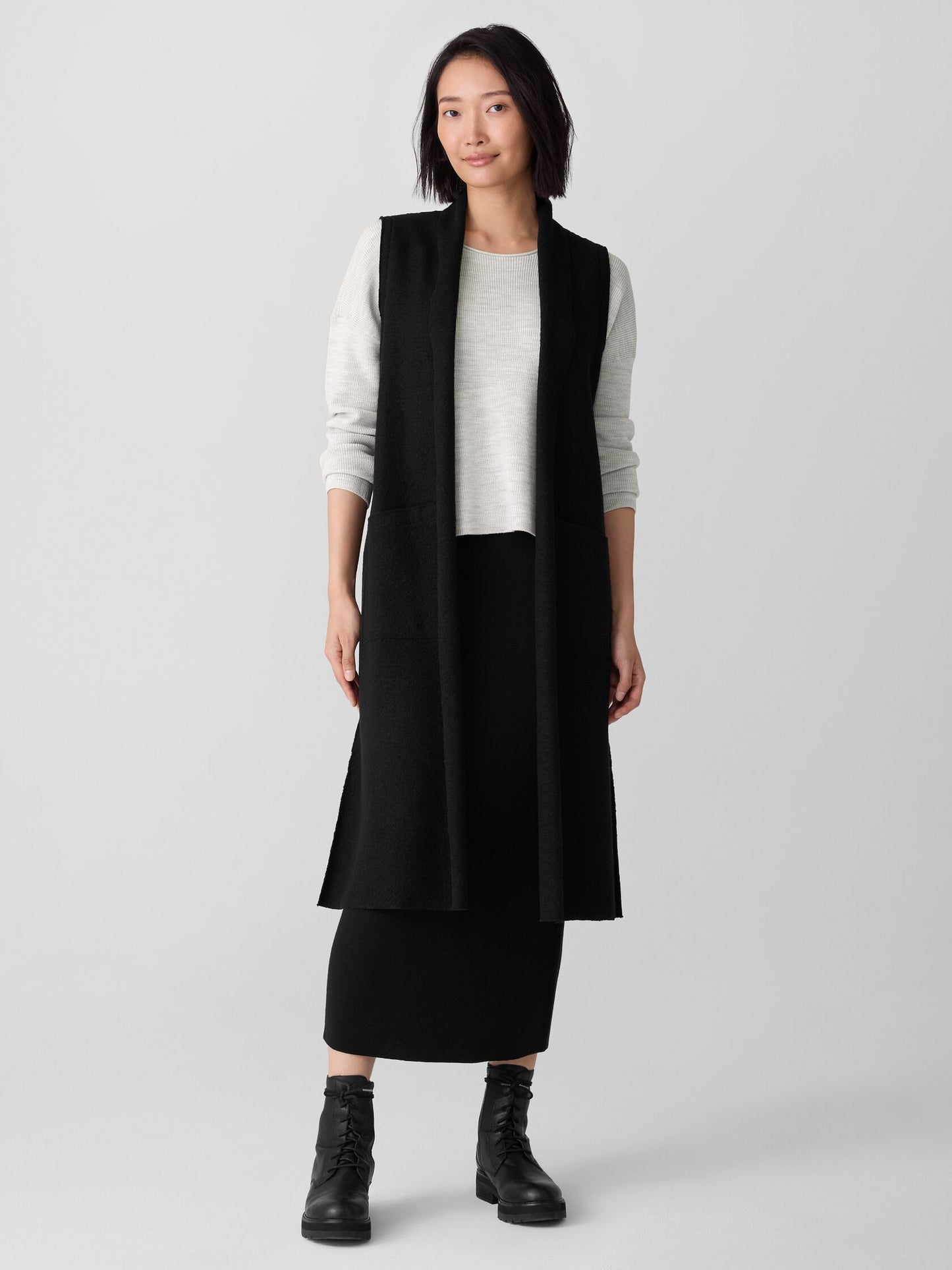 Eileen Fisher Boiled Wool Shawl Collar Vest