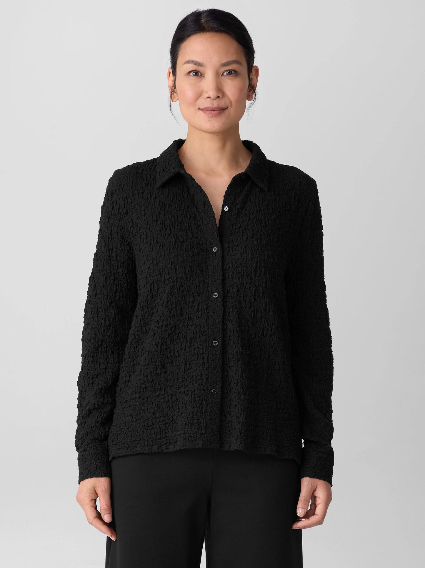 Eileen Fisher Bubble Jacquard Classic Collar Shirt