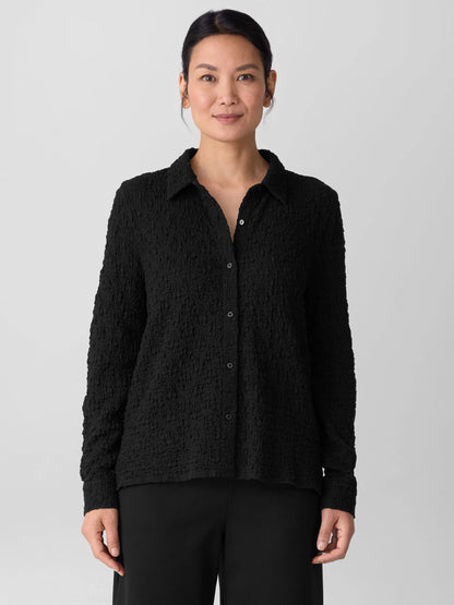 Eileen Fisher Bubble Jacquard Classic Collar Shirt