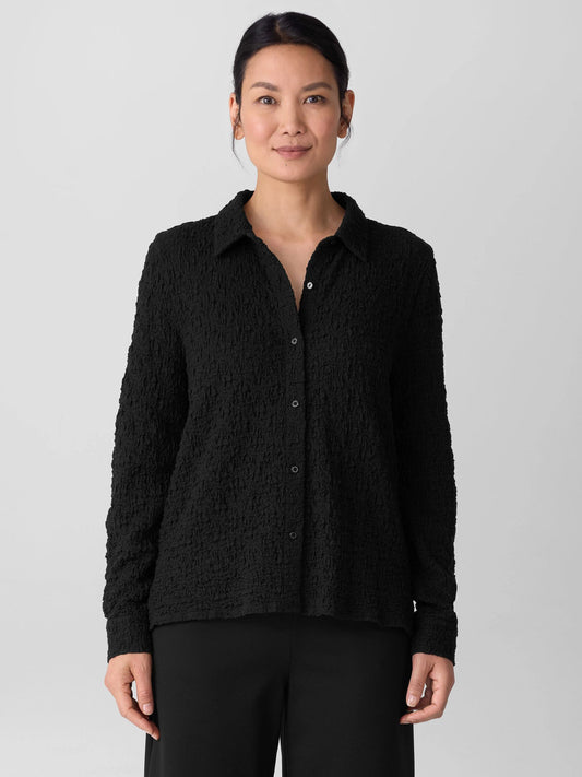 Eileen Fisher Bubble Jacquard Classic Collar Shirt