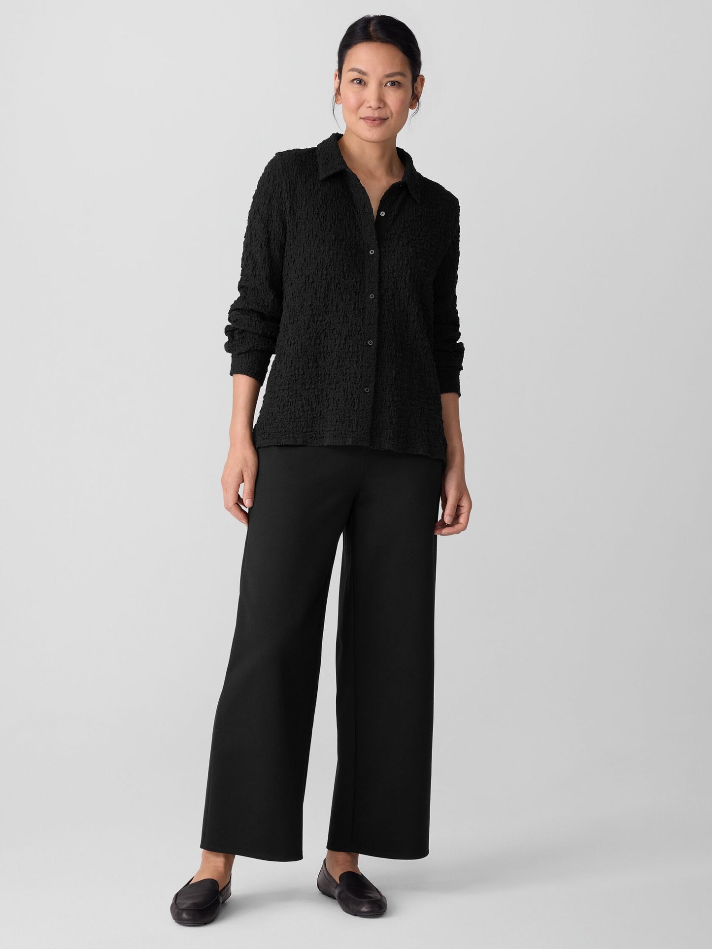Eileen Fisher Bubble Jacquard Classic Collar Shirt