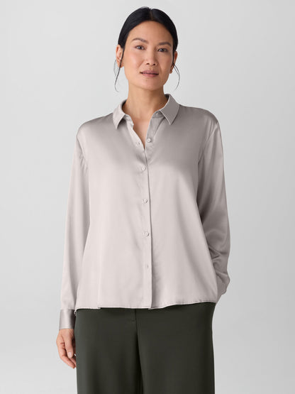 Eileen Fisher Stretch Silk Charmeuse Classic Collar Shirt