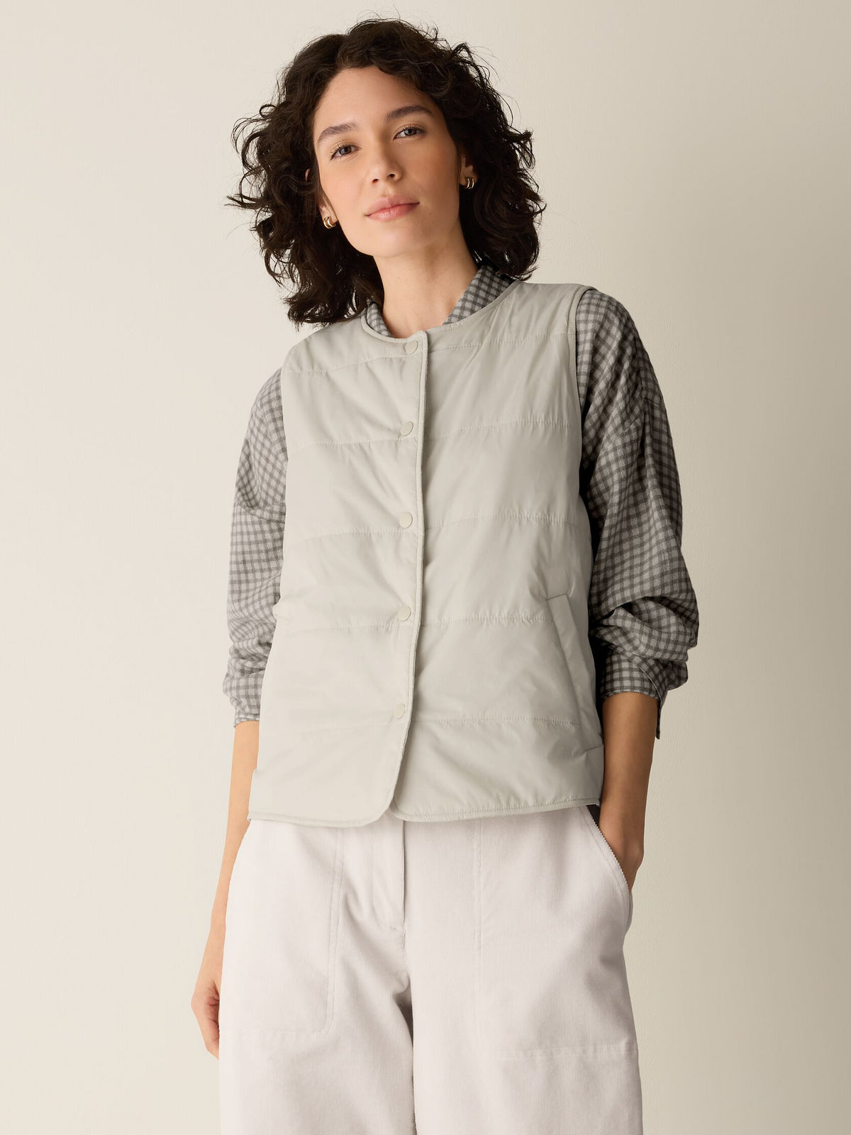 Eileen Fisher Round Neck Quilted Vest