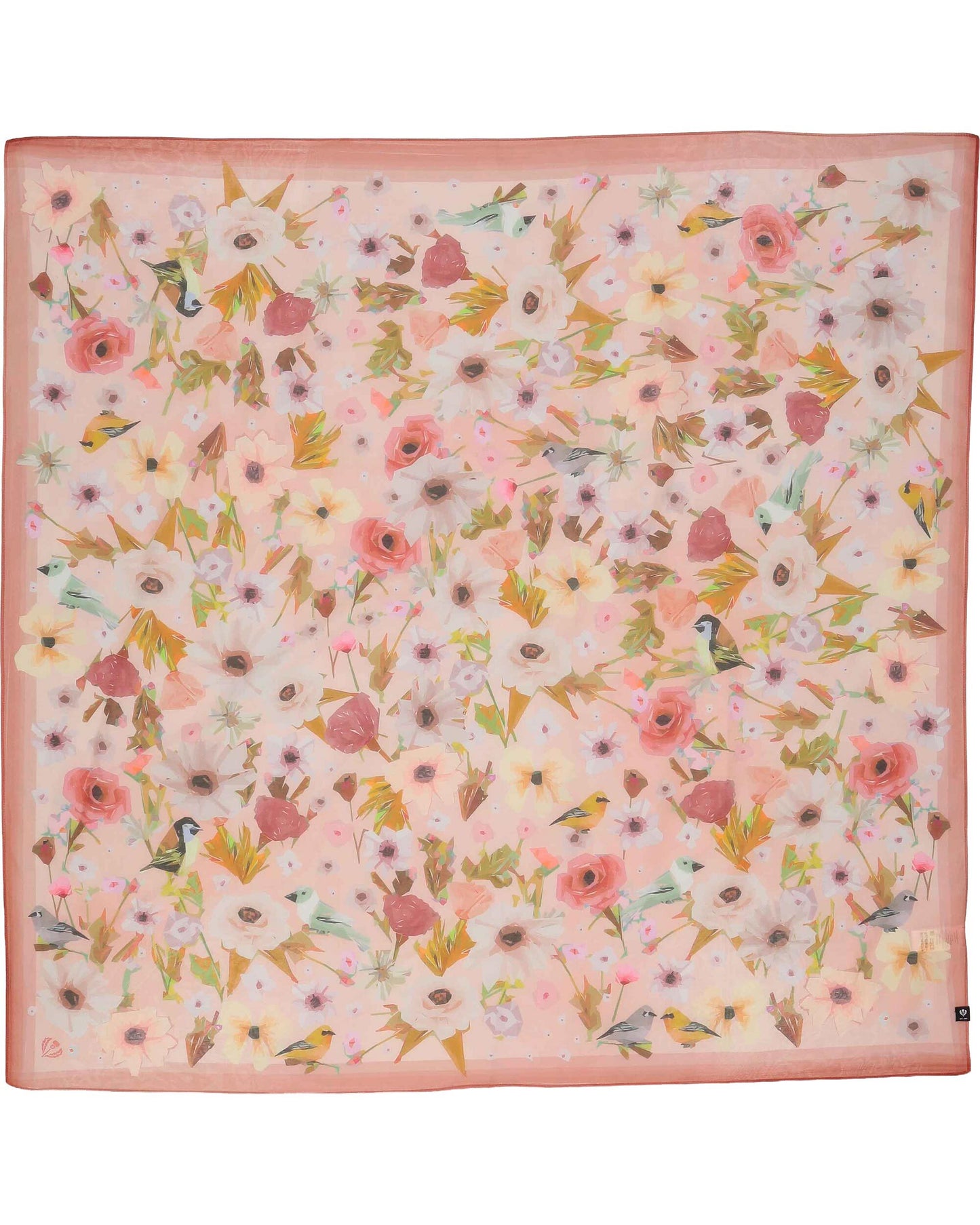 Floral Birds Cotton Silk Square