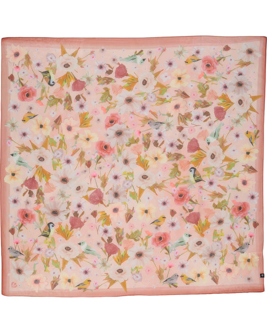 Floral Birds Cotton Silk Square