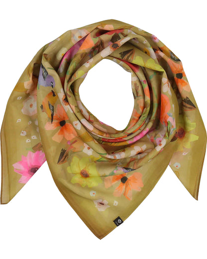 Floral Birds Cotton Silk Square