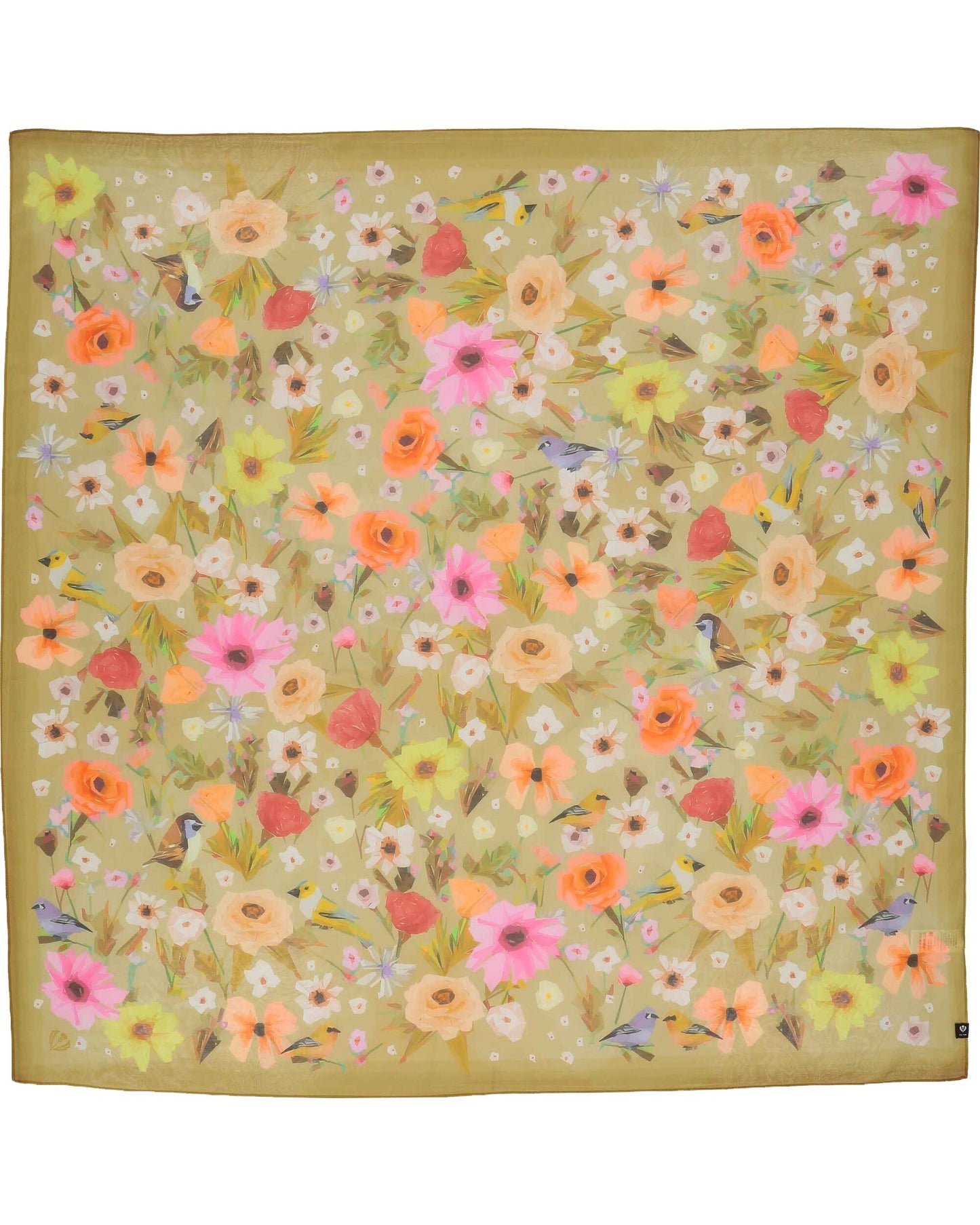 Floral Birds Cotton Silk Square