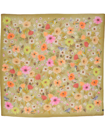 Floral Birds Cotton Silk Square