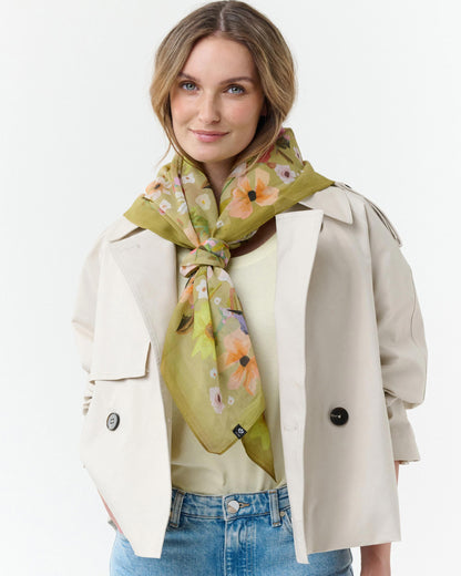 Floral Birds Cotton Silk Square