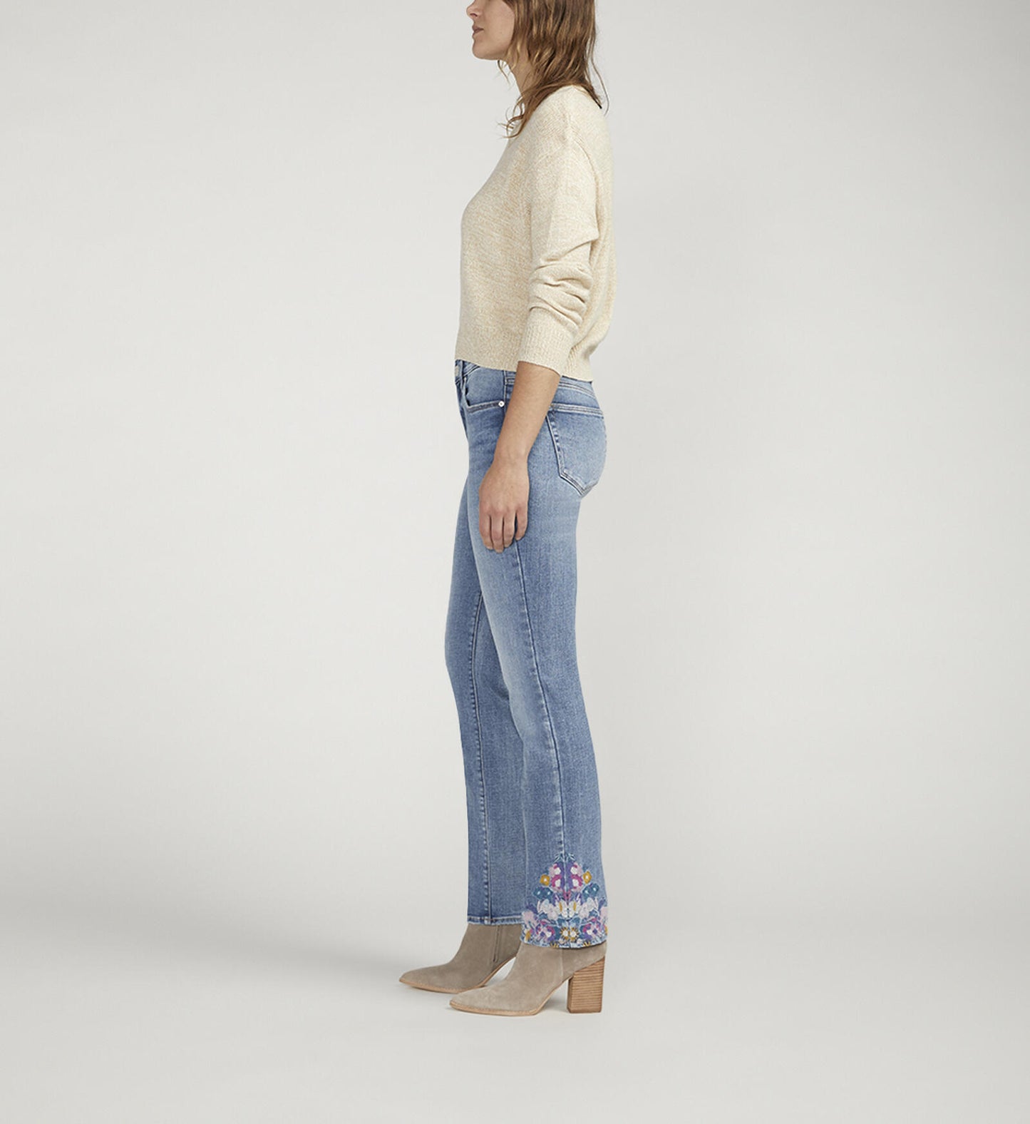 Jag Ruby Straight Leg Jean with Embroidered Hem