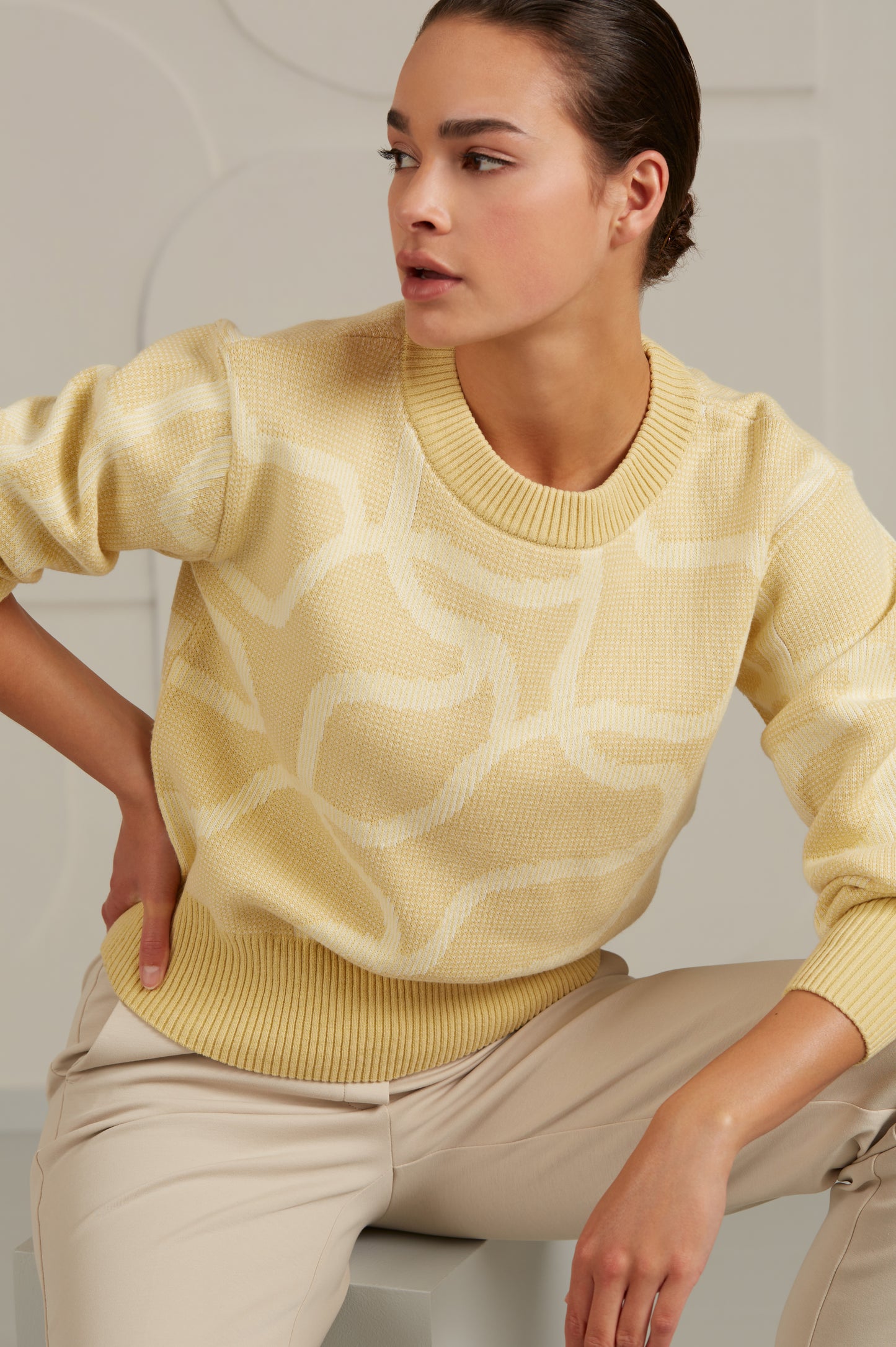 YAYA Tonal Wave Print Sweater