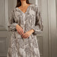 YAYA Print V-Neck Long Sleeve Dress