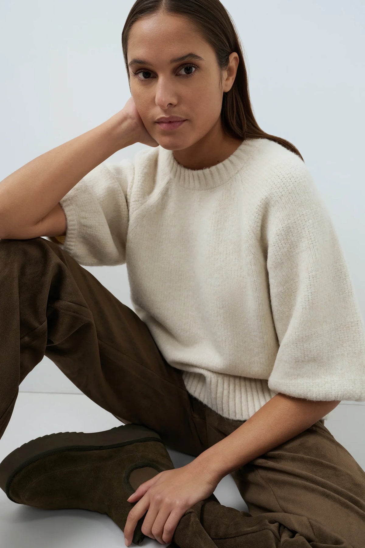 YAYA Sweater with Textured Sleeves