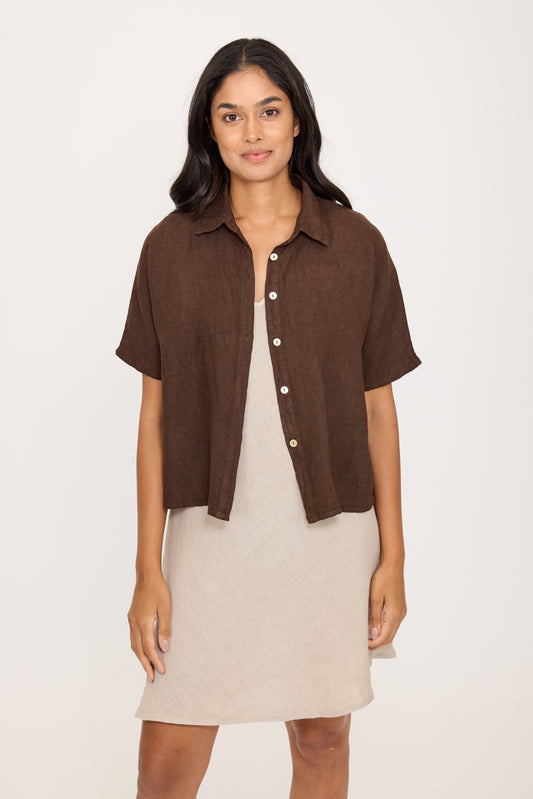 Pistache Short Sleeve Linen Blouse