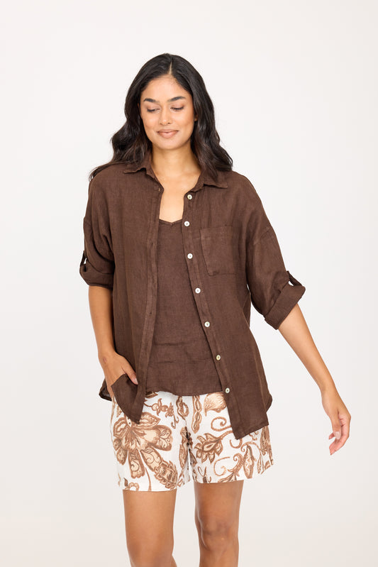 Pistache Loose Linen Blouse