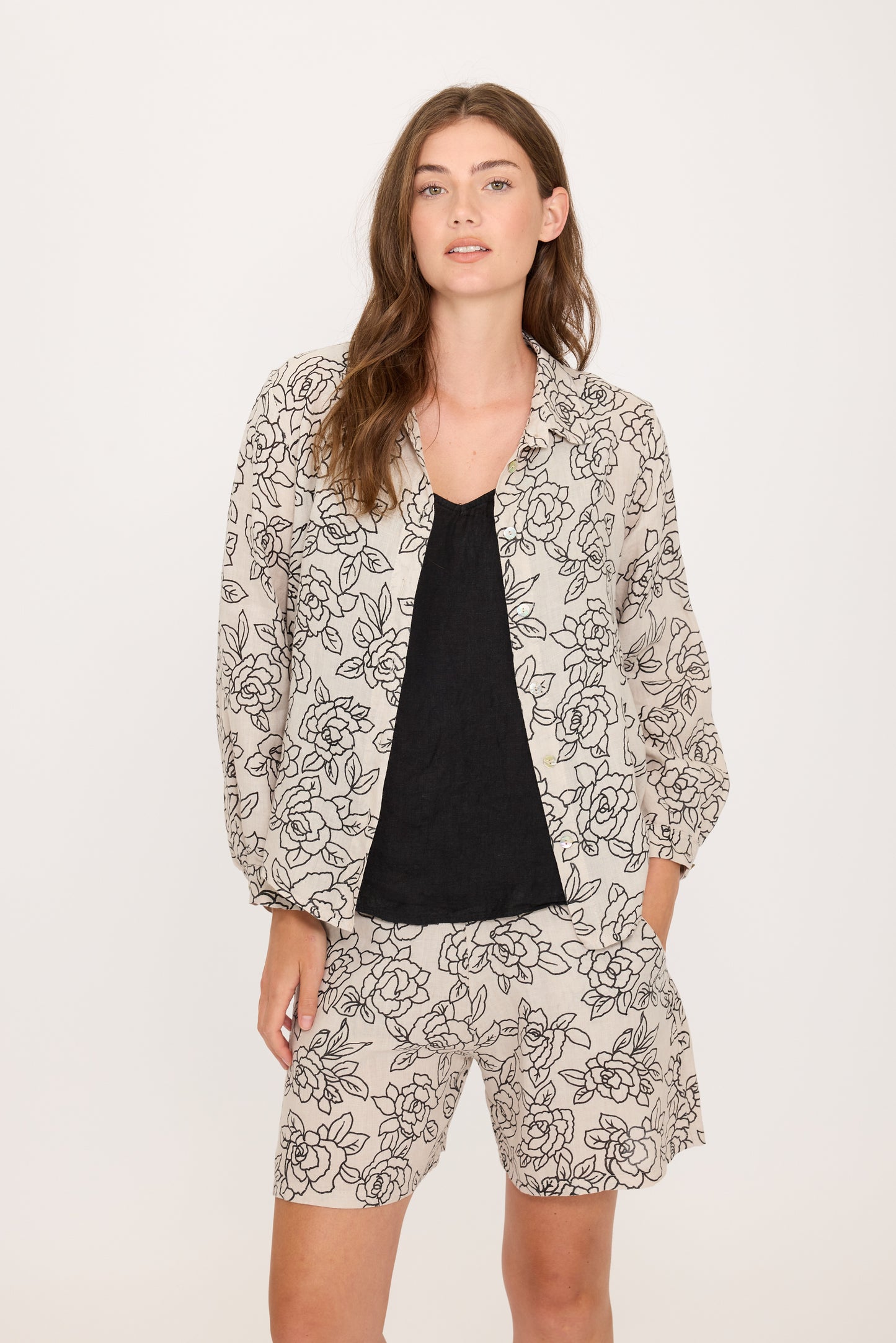 Pistache Print Linen Blouse