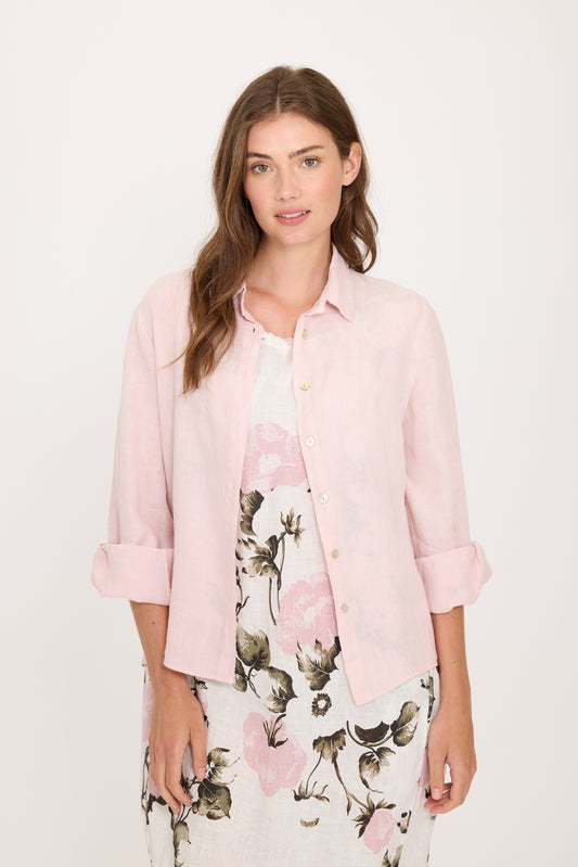 Pistache Slim Fit Linen Blouse