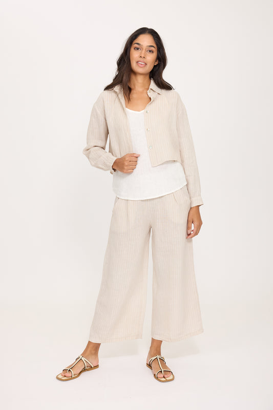 Pistache Linen Pinstripe Crop Pant