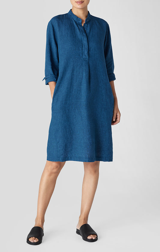 Eileen Fisher Organic Linen Band Collar Dress