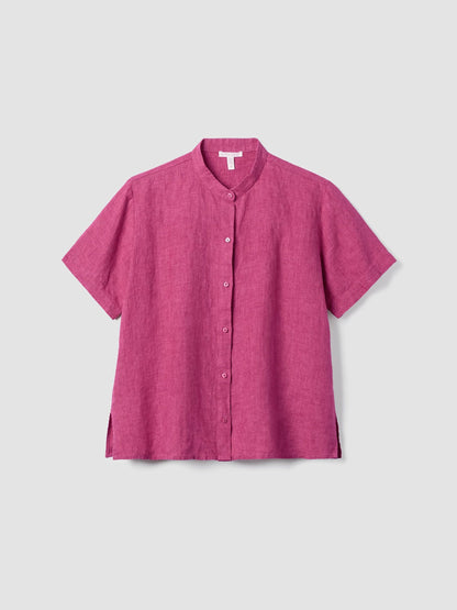 Eileen Fisher Washed Organic Linen Band Collar Shirt