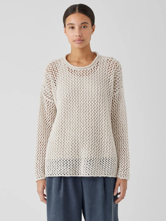 Eileen Fisher Organic Cotton Boucle Crew Neck Top