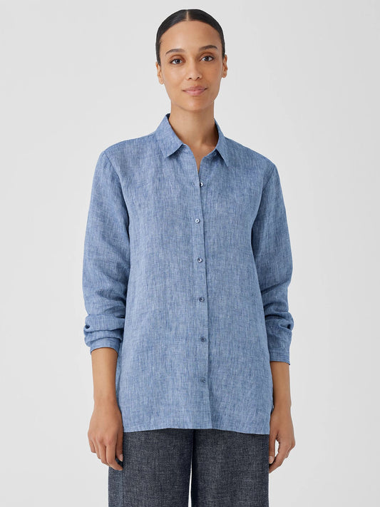 Eileen Fisher Yarn Dyed Organic Linen Classic Shirt