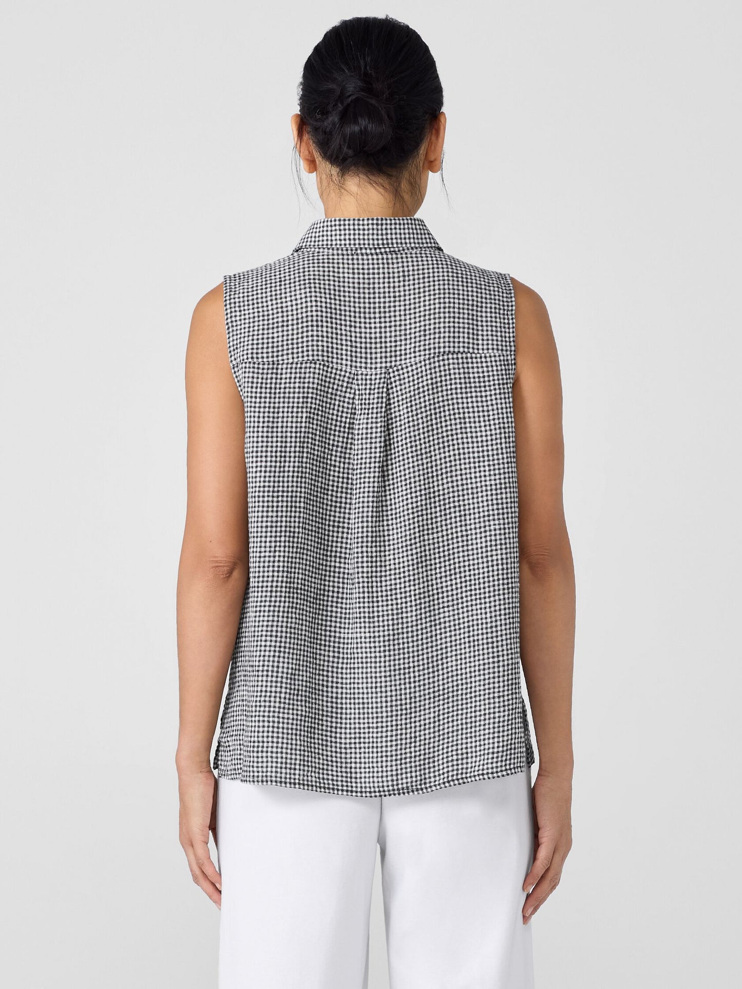 Eileen Fisher Puckered Organic Linen Sleeveless Gingham Shirt