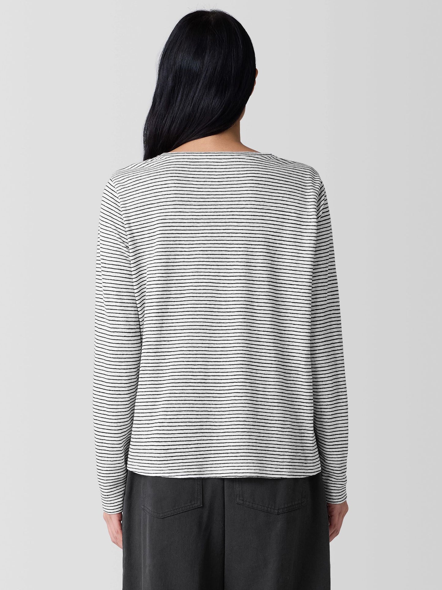 Eileen Fisher Striped Organic Linen Jersey Long Sleeve Top