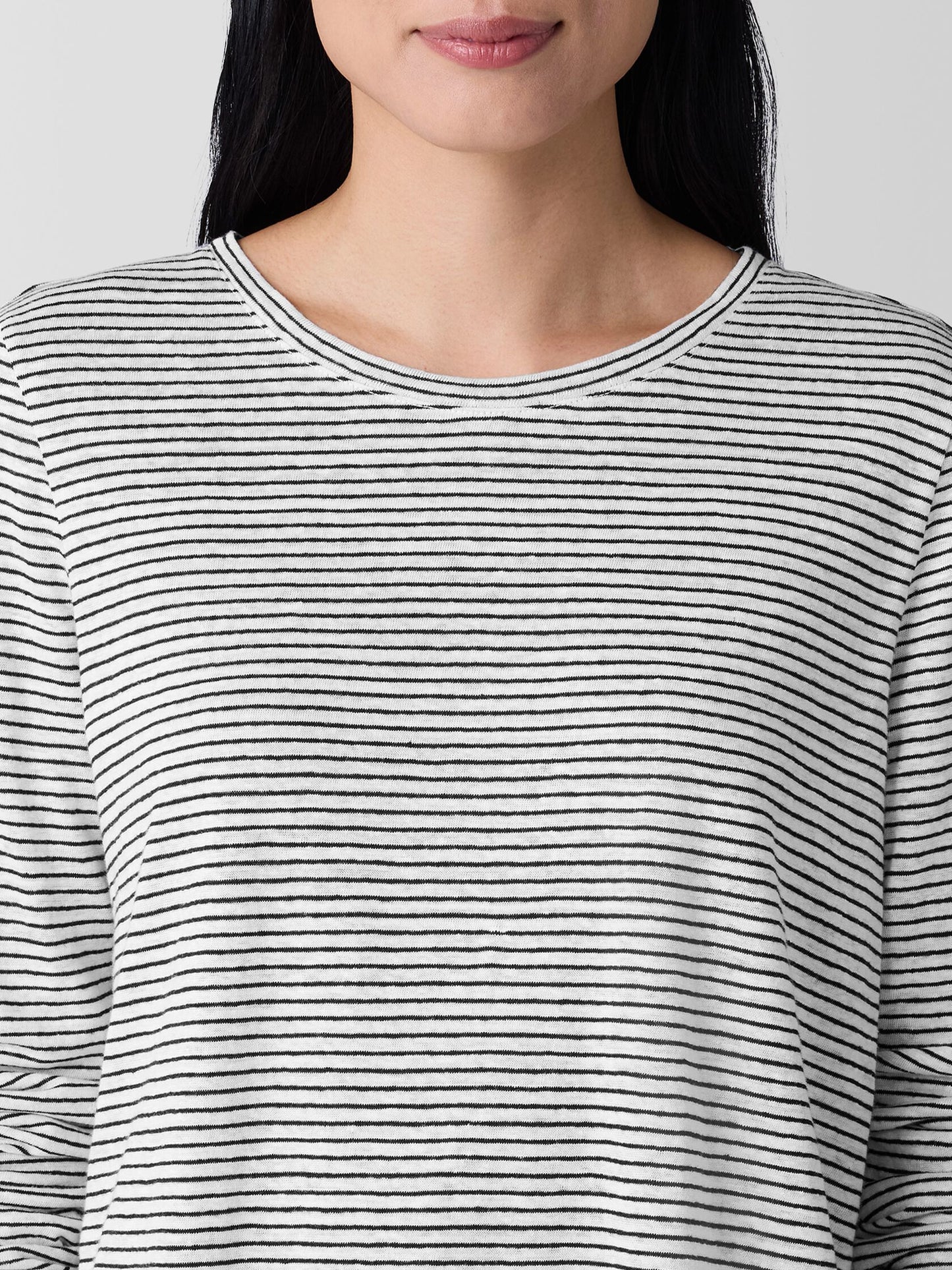 Eileen Fisher Striped Organic Linen Jersey Long Sleeve Top