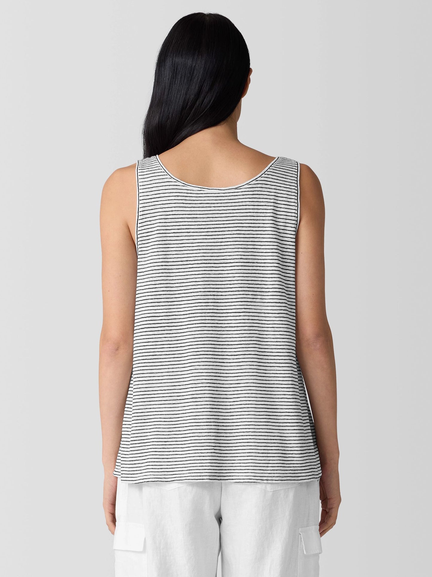 Eileen Fisher Striped Organic Linen Jersey Scoop Neck Tank