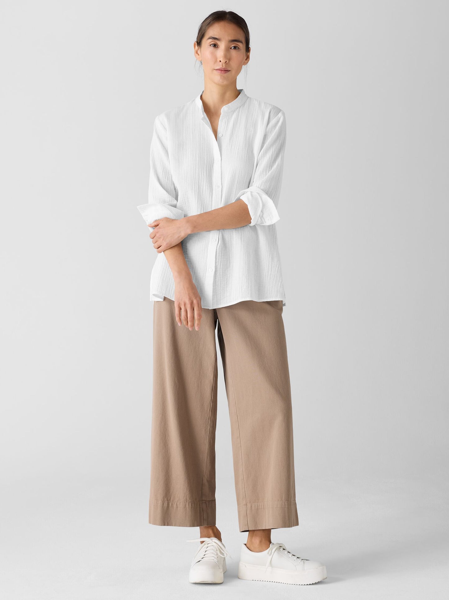 Eileen Fisher Organic Cotton Ripple Mandarin Collar Shirt