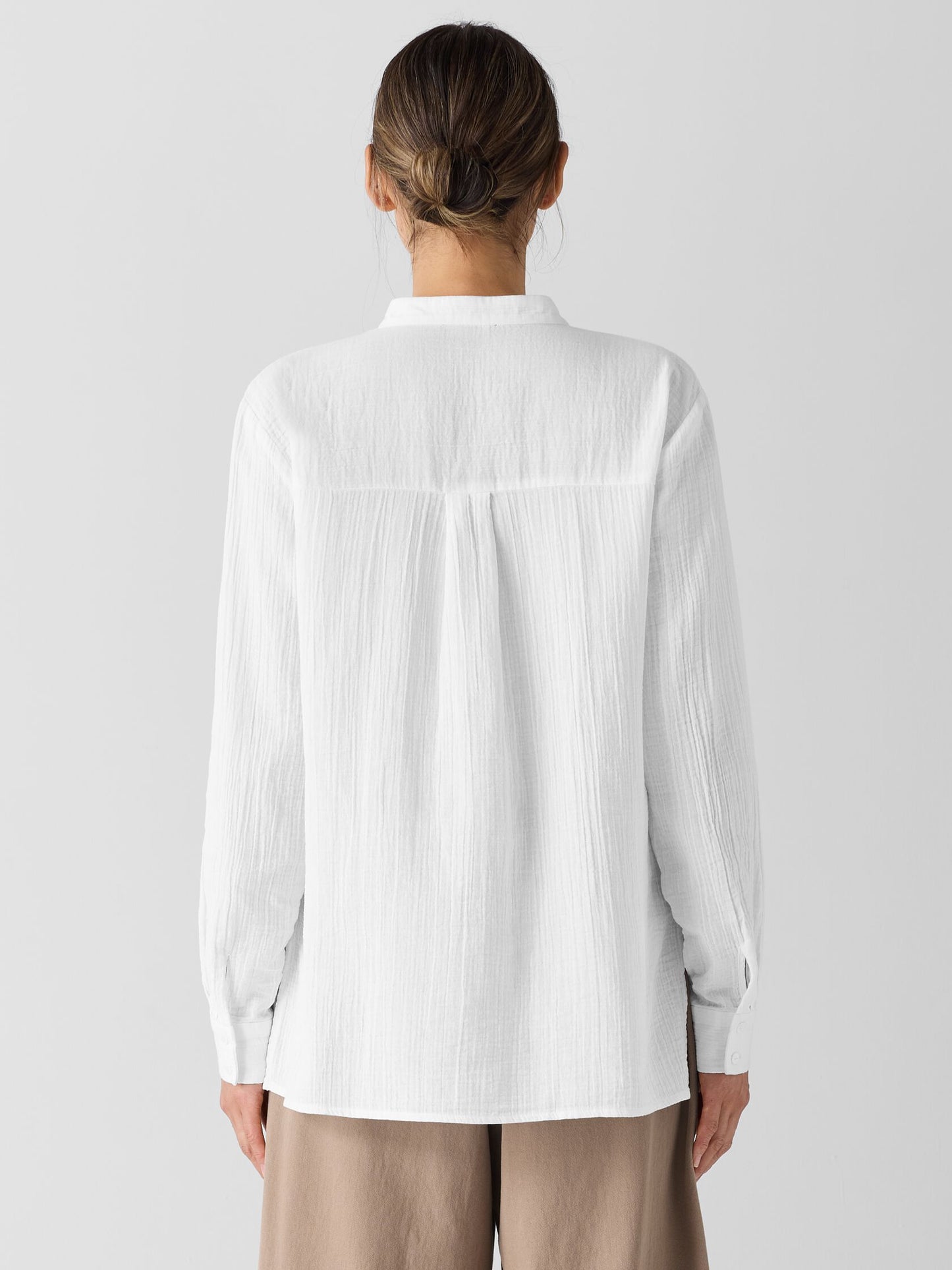 Eileen Fisher Organic Cotton Ripple Mandarin Collar Shirt