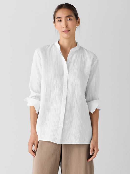 Eileen Fisher Organic Cotton Ripple Mandarin Collar Shirt