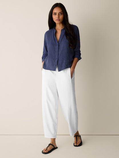 Eileen Fisher Mandarin Collar Cut-Away Shirt