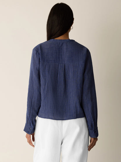 Eileen Fisher Mandarin Collar Cut-Away Shirt