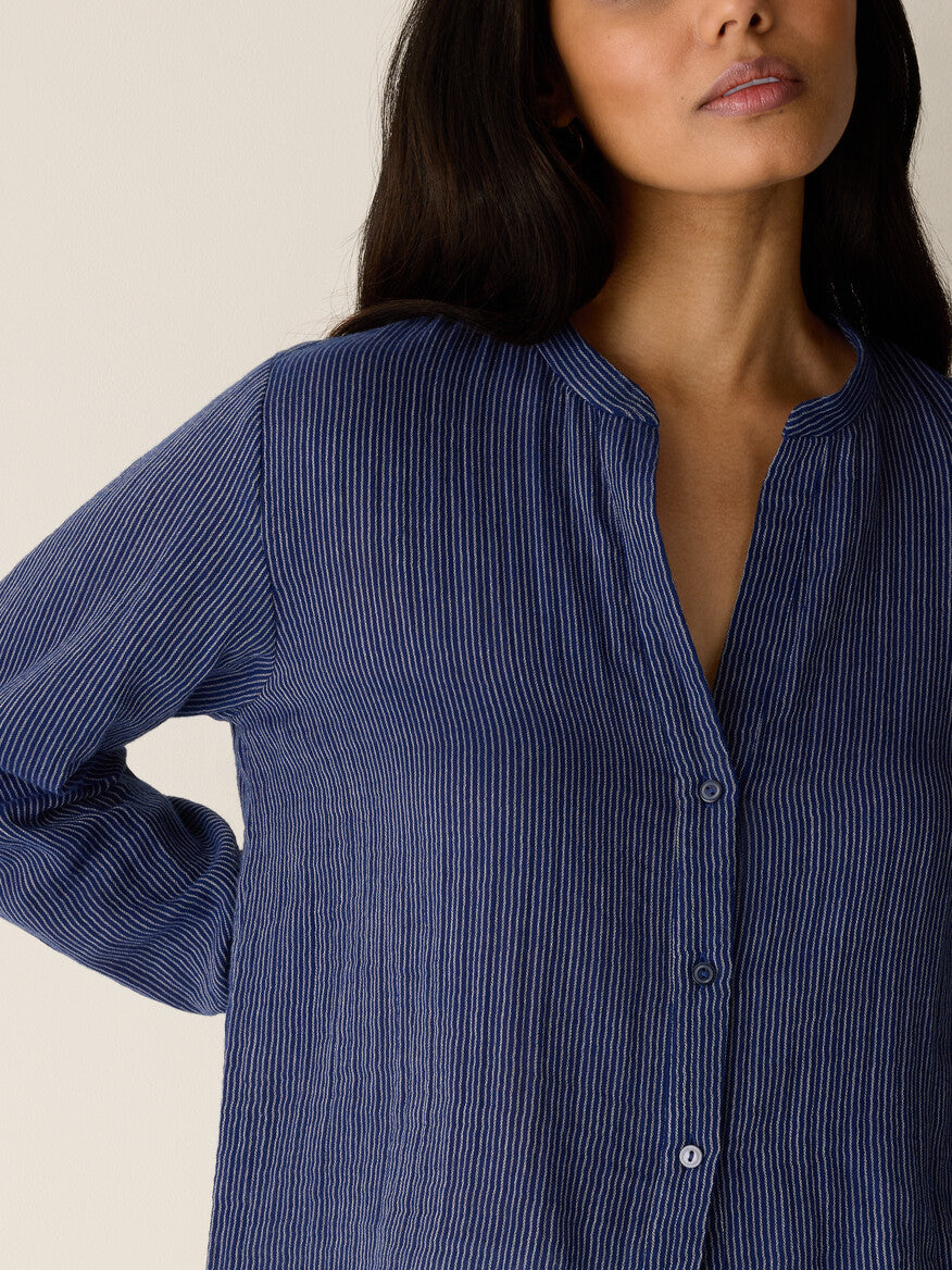 Eileen Fisher Mandarin Collar Cut-Away Shirt