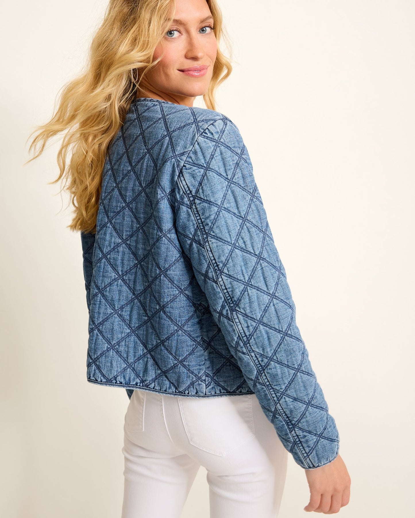 Tommy Bahama Quilted Denim Crop Jacket