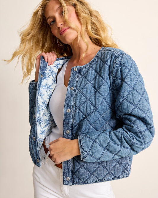 Tommy Bahama Quilted Denim Crop Jacket