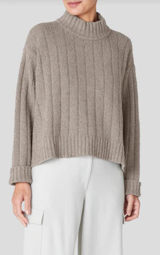 Eileen Fisher Cotton Fluff Rib Turtleneck Sweater