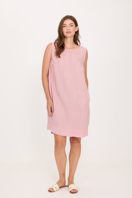 Pistache Linen Gathered Dress