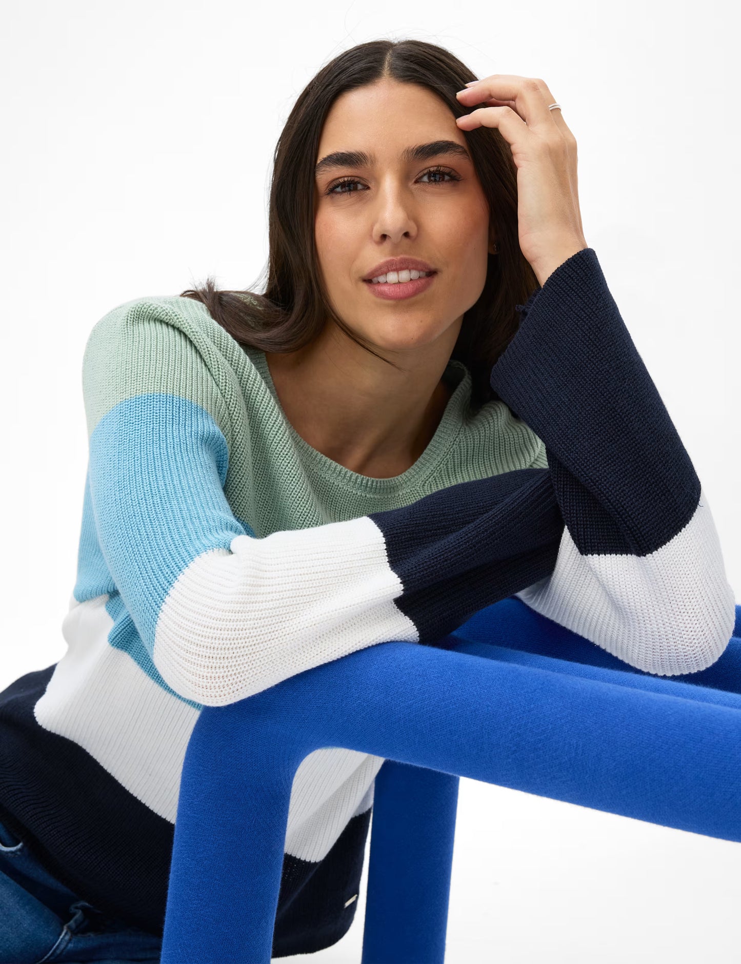 Brax Leslie Cotton Knit Colour Block Sweater