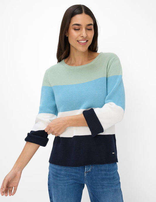 Brax Leslie Cotton Knit Colour Block Sweater