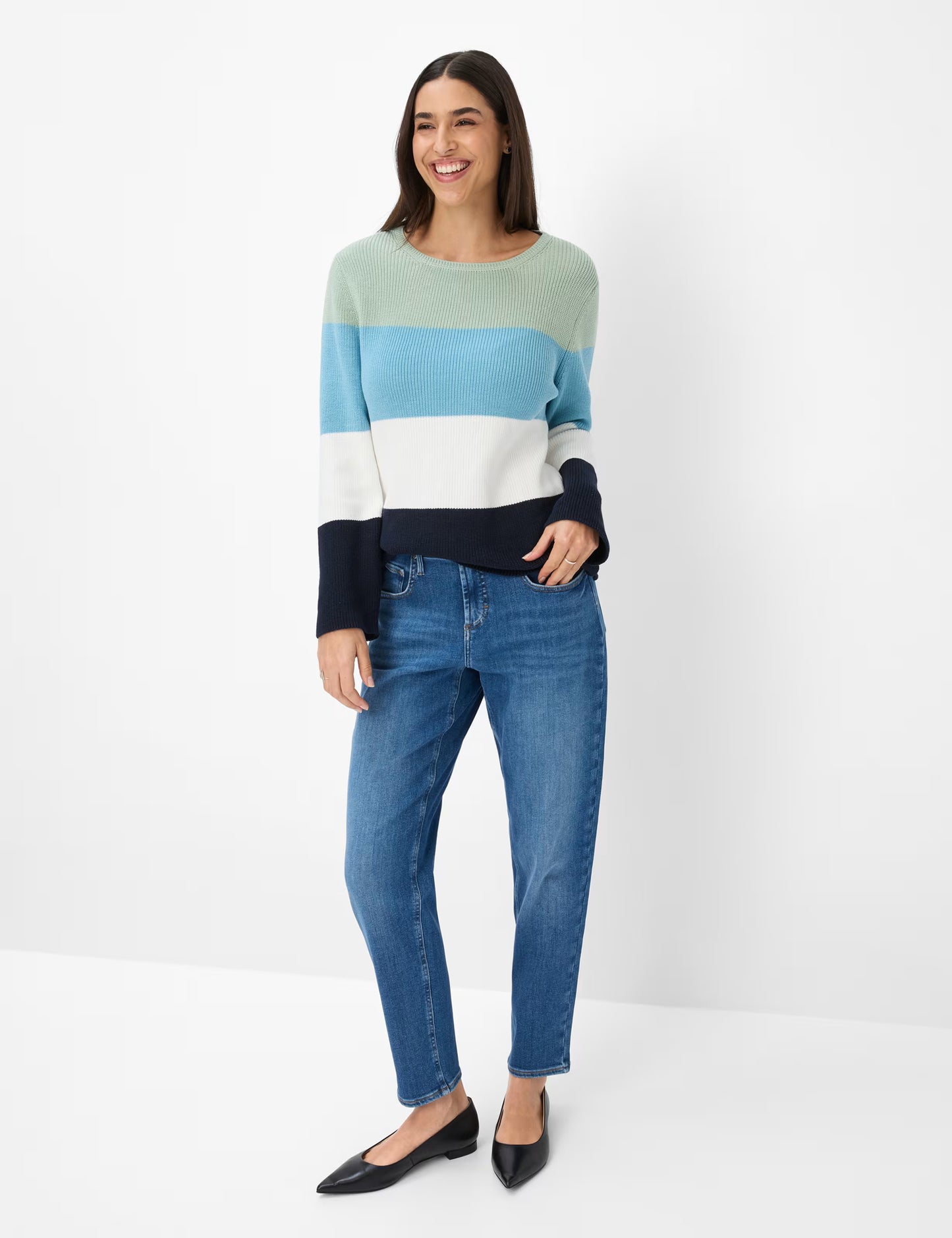 Brax Leslie Cotton Knit Colour Block Sweater